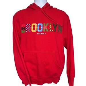 Vinnies Styles Mens Brooklyn Spellout Red Hoodie Sweatshirt Size XL NYC Indie